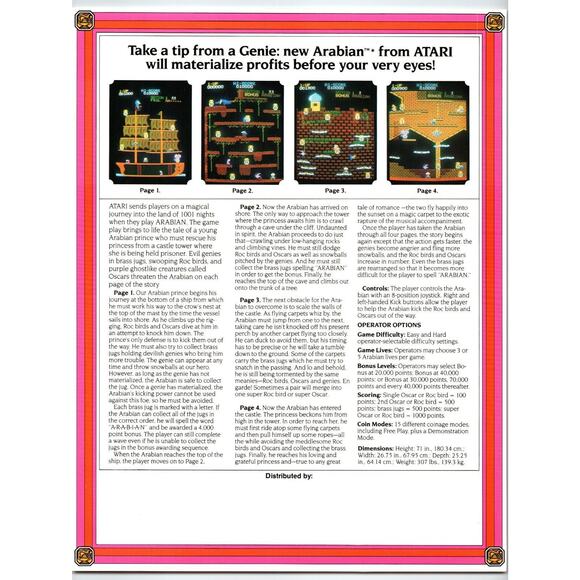 Arabian Arcade Flyer 1983 Original Retro Video Game Promo Artwork Aladdin's Lamp - Picture 2 of 2